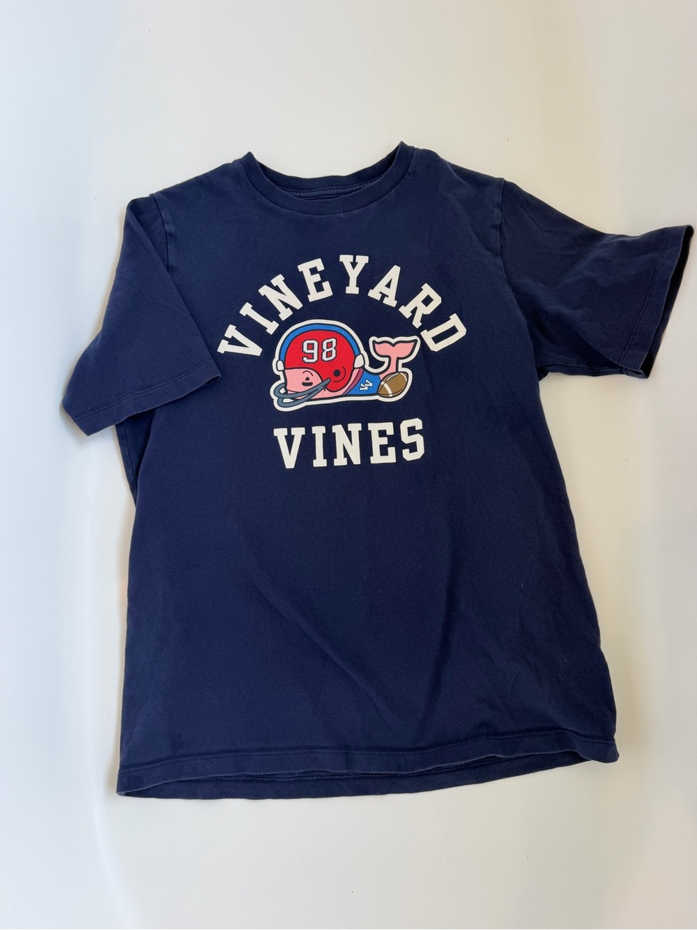 Vineyard Vines Navy Kids Short Sleeve Tee with Whale Helmet Graphic